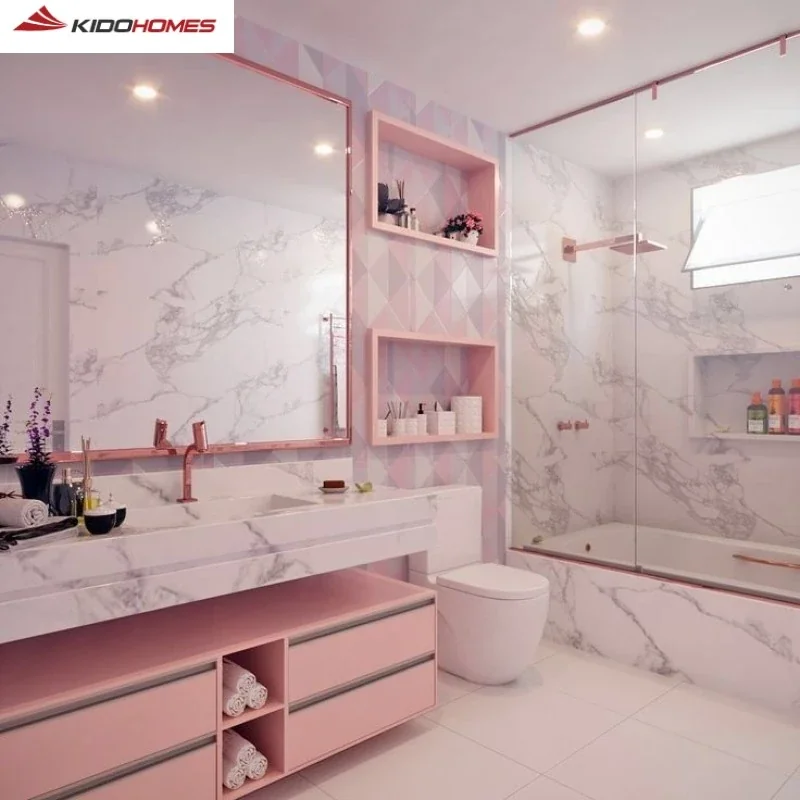 Ưu điểm nổi bật của phòng tắm màu hồng: Phòng tắm màu hồng tạo không gian ấm áp, thư giãn