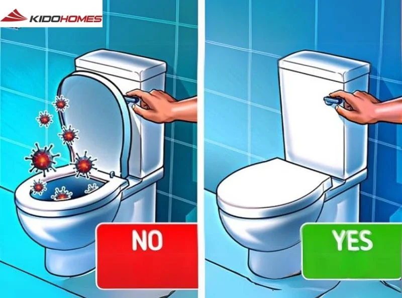 Vì sao nên đậy nắp bồn cầu trước khi xả nước?