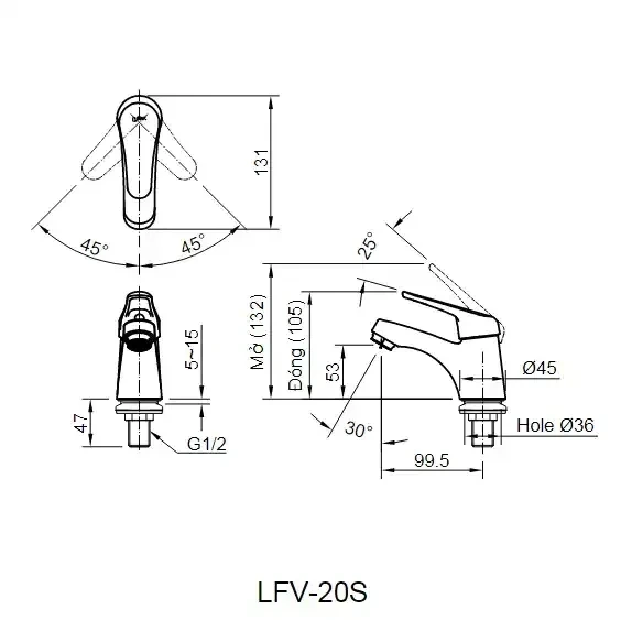 Bản vẽ kỹ thuật Vòi chậu lavabo nước lạnh INAX LFV-20S