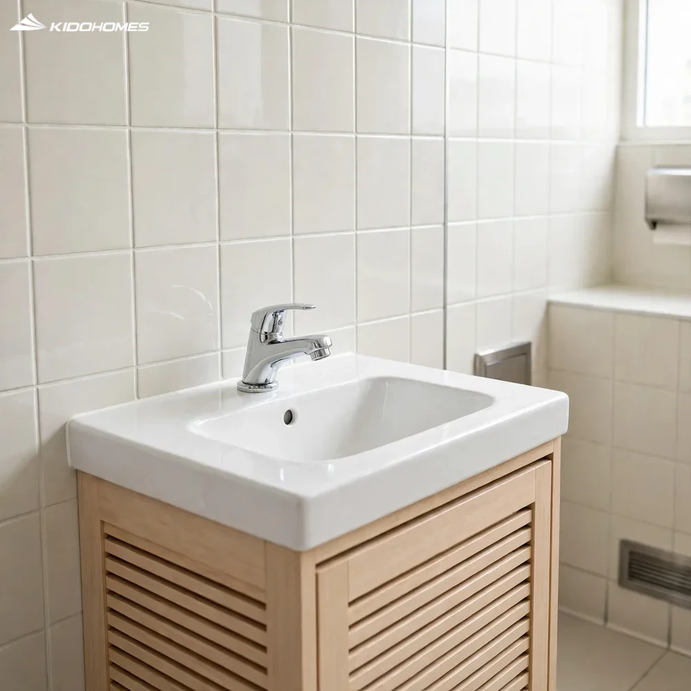 Khu lavabo với vòi chậu nước lạnh INAX LFV-13BP kèm bộ xả nhựa