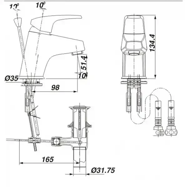 Bản vẽ kỹ thuật Vòi chậu rửa mặt INAX LFV-282S - Nóng lạnh