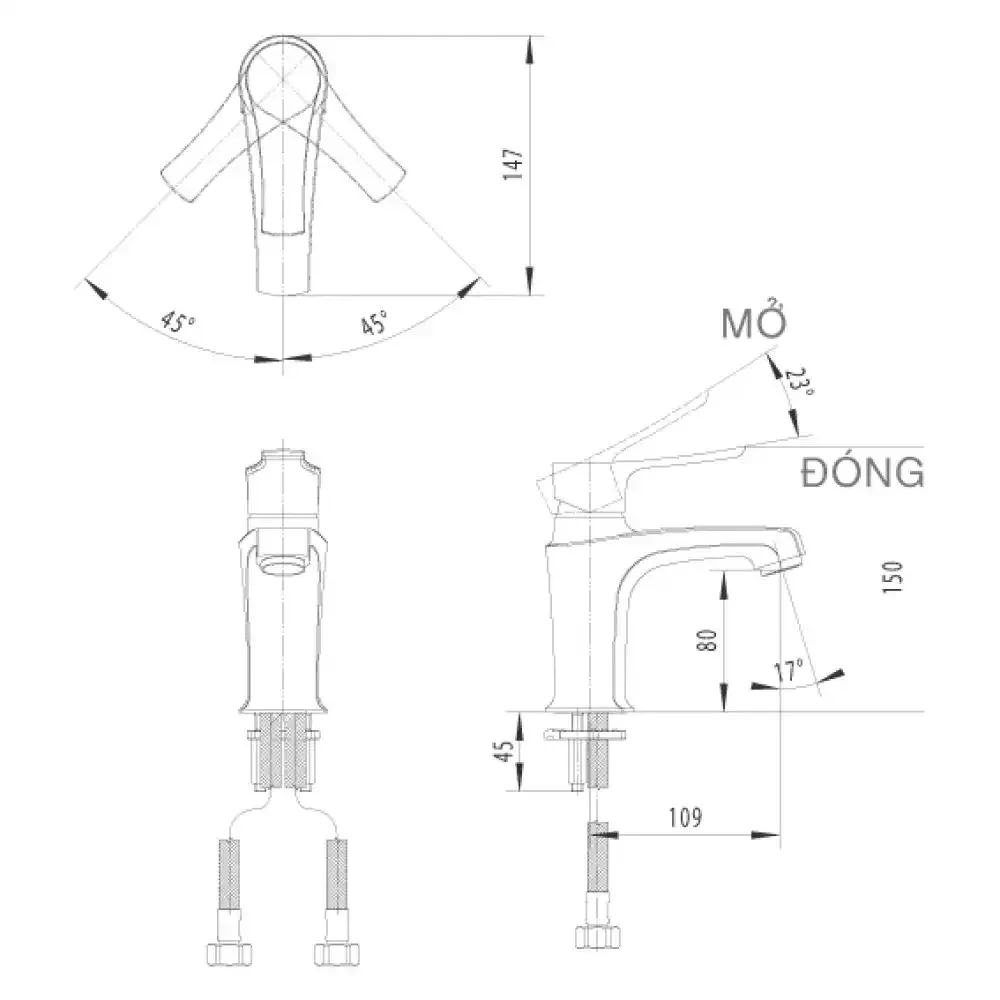 Bản vẽ kỹ thuật Vòi chậu rửa mặt INAX LFV-312S - Nóng lạnh