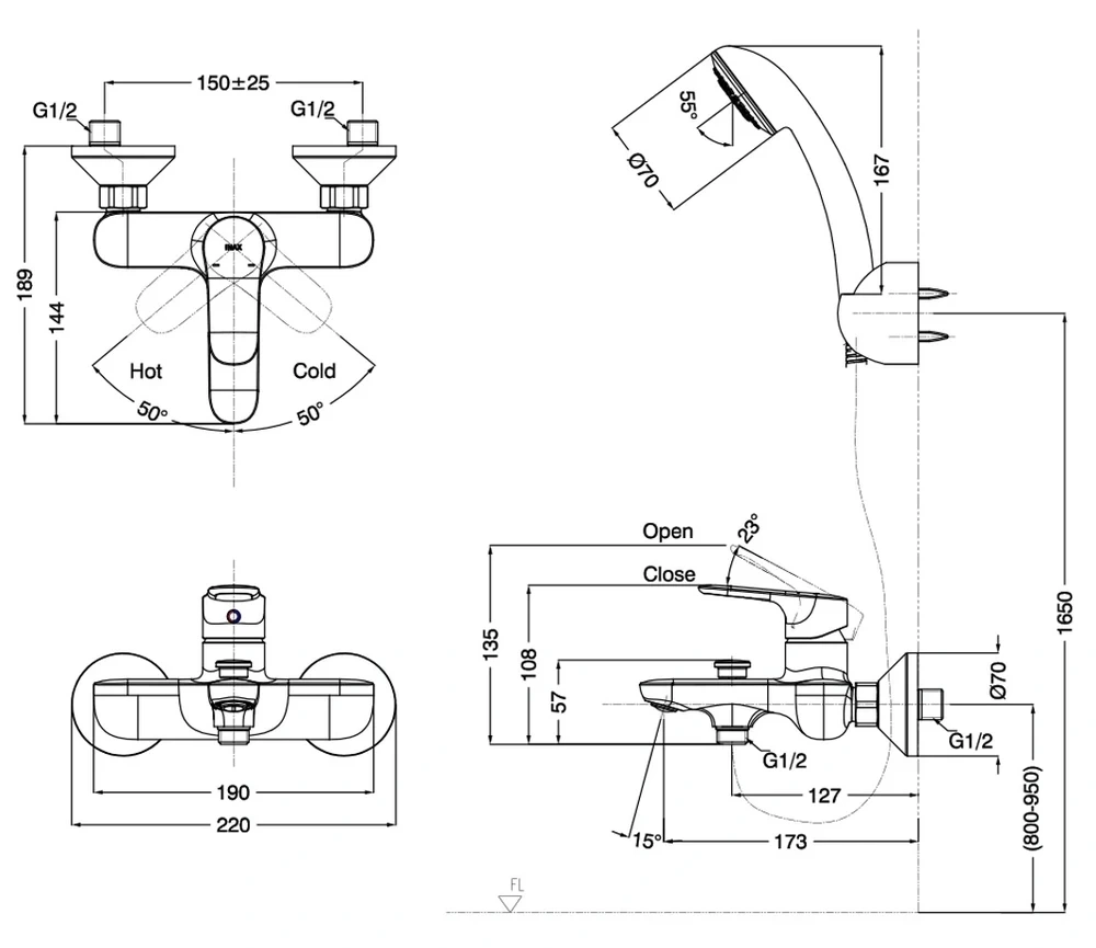 Bản vẽ kỹ thuật Vòi chậu rửa mặt nóng lạnh INAX BFV-1403S-4C
