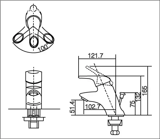 Bản vẽ kỹ thuật Vòi chậu rửa mặt nóng lạnh INAX LFV-102S