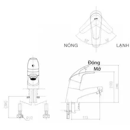 Bản vẽ kỹ thuật Vòi chậu rửa mặt nóng lạnh INAX LFV-1302S