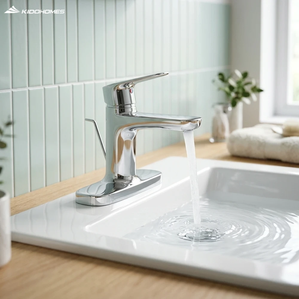 Vòi chậu lavabo nóng lạnh INAX LFV-1401S Vòi chậu rửa mặt nóng lạnh INAX LFV-1401S trong không gian phòng tắm